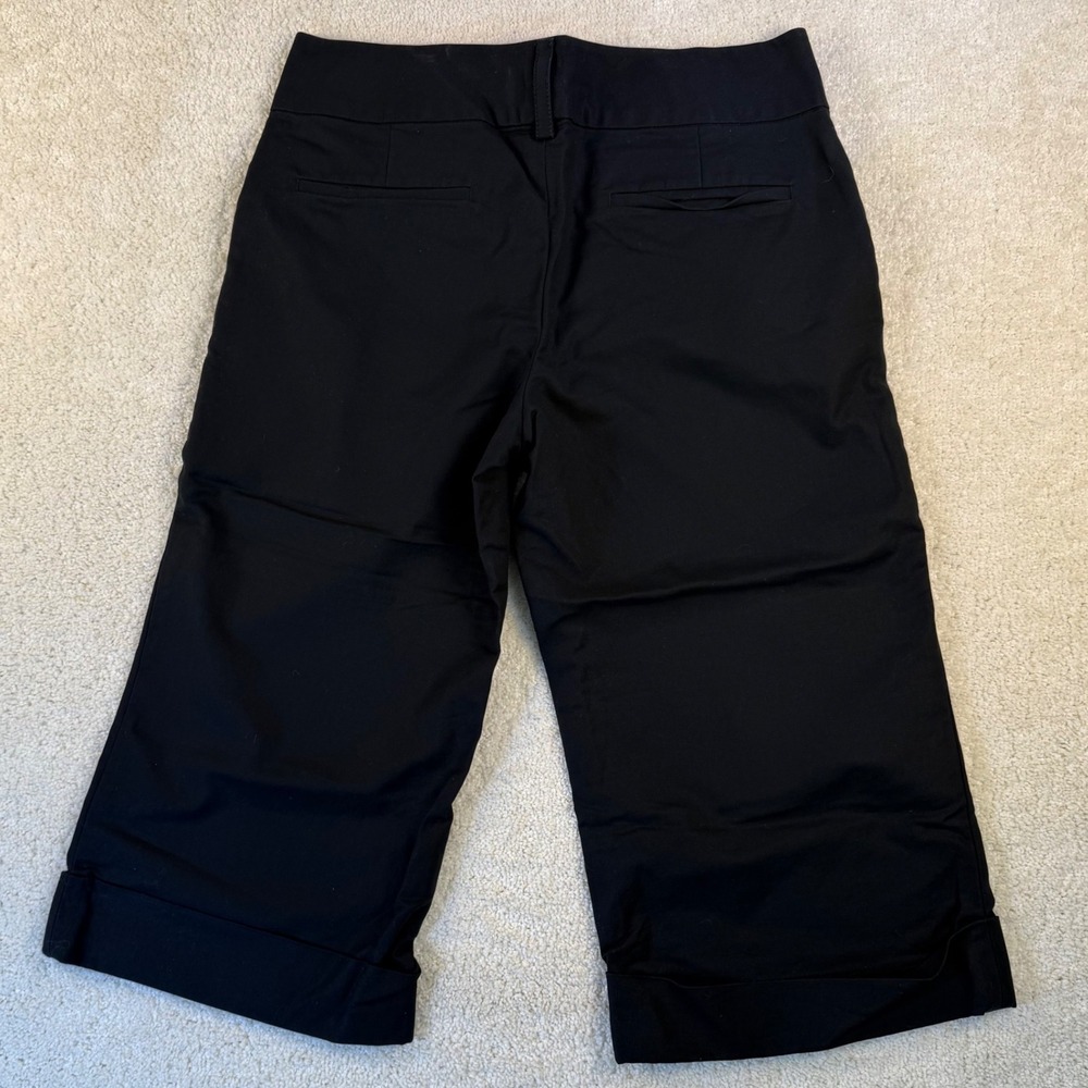 VTG Y2K Banana Republic Stretch Cropped Wide Leg Cuff Pants Size 8 Black Career‎ - Picture 2 of 7